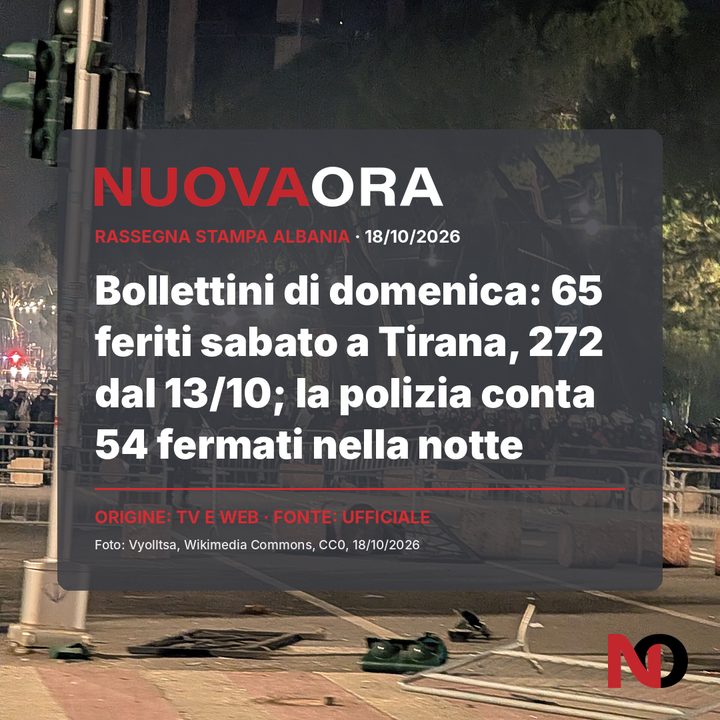 Bollettini di domenica: 65 feriti sabato a Tirana, 272 dal 13/10; la polizia conta 54 fermati nella notte