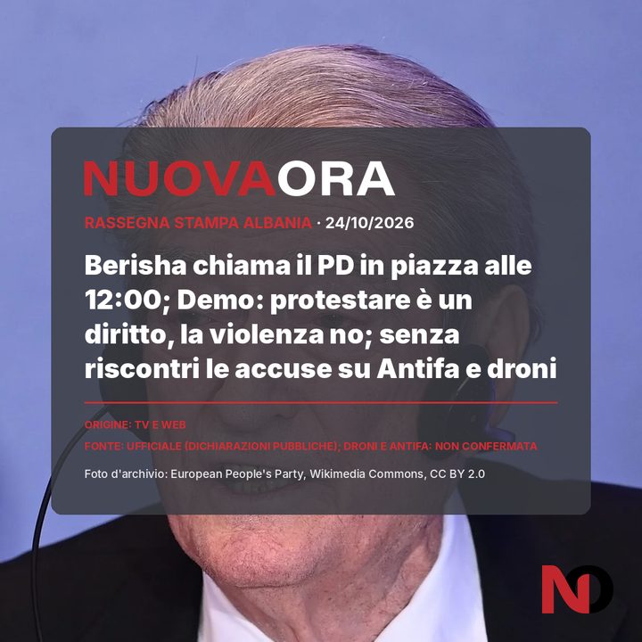 Berisha chiama il PD in piazza alle 12:00; Demo: protestare è un diritto, la violenza no; senza riscontri le accuse su Antifa e droni