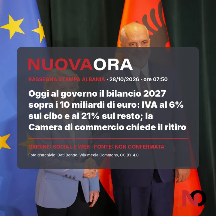 Oggi al governo il bilancio 2027 sopra i 10 miliardi di euro: IVA al 6% sul cibo e al 21% sul resto; la Camera di commercio chiede il ritiro